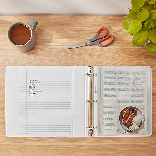 Amazon Basics 3 Ring Binder with Durable 1 Inch D-Ring and Clear Overlay for Storage and Organization, Pack of 4, White