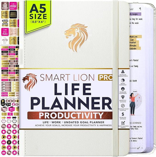 Life Planner - Undated Daily, Weekly & Monthly Planner with Budget Section | A 12 Month Journey to Increase Productivity & Happiness | Life Organizer & Gratitude Journal - Horizontal Format