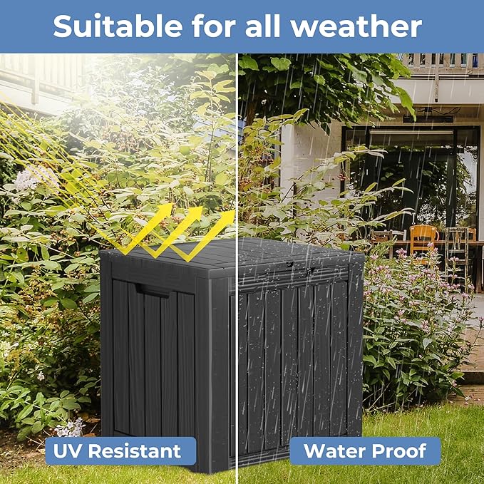 55 Gallon Outdoor Storage Box Waterproof Lockable Resin Deck Box Large, Patio Storage Bin for Pool Accessories Cushion Furniture, Garden Tools, UV-Resistant Outside Delivery Black