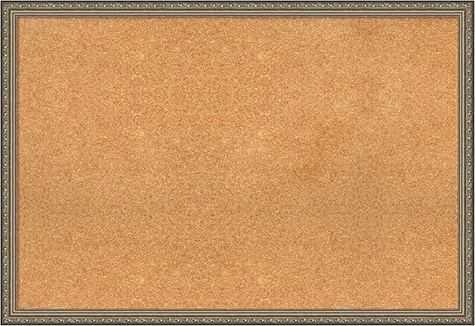 Amanti Art Natural Cork Board for Wall, 26x38 Vision Board with Silver Wood Frame, Large Corkboard Office Decor for Home Organization, Traditional Corkboard Pinboard to display items for home