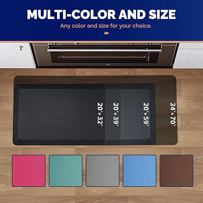 Anti Fatigue Mat Kitchen Floor Mat, FEATOL Standing Desk Mat Foam Cushioned Anti Fatigue Mats Comfort Standing Pad 9/10 Inch Thick (Black, 20x59x9/10-Inch)