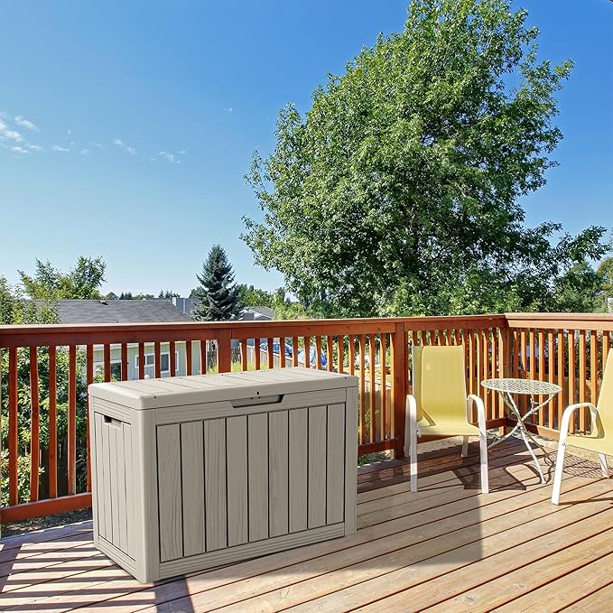 45 Gallon Lockable Resin Deck Box, Waterproof & UV-Resistant Outdoor Storage Box for Outdoor Cushion Storage, Garden Tools & Pool Accessories Storage, Gray