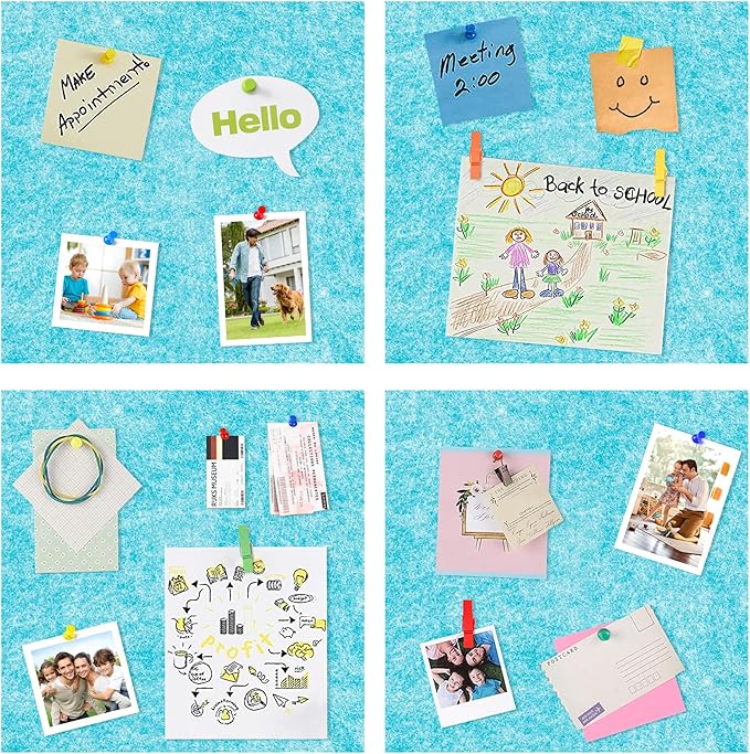 AKTOP Cork Bulletin Board 12x12, 1/2" Thick Felt Cork Board Tiles 6 Pack, Small Square Pin Board for Wall, Self Adhesive Corkboards with 60 Push Pin Wood Clips for School, Home & Office, Baby Blue