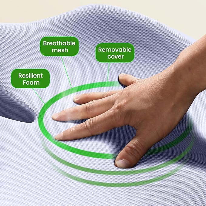 Benazcap Large Seat Cushion for Office Chair Memory Foam Coccyx Pain Relief Cushion Pillow for Back Support Non-Slip Seat Pad for Office Desk, Car Seat, Wheelchair, Sciatica-Blue