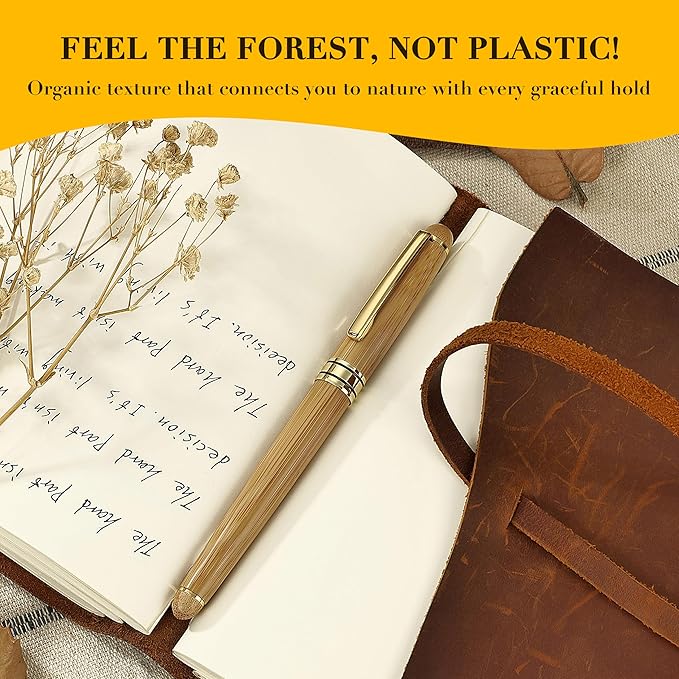 BEILUNER Luxury Bamboo Wooden Ballpoint Pen Writing Set - Elegant Fancy Nice Gift Pen Set for Signature Executive Business Office Supplies - Gift Boxed with Extra Refills (Black)