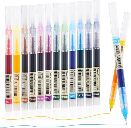 RIANCY Liquid Ink Rollerball Gel Pens, 0.5mm Extra Fine Point Tip, 12ct Assorted Colors, Smooth Writing No Smear No Bleed, Vibrant for Journaling, Drawing, Sketching, School Notes & Art Supplies