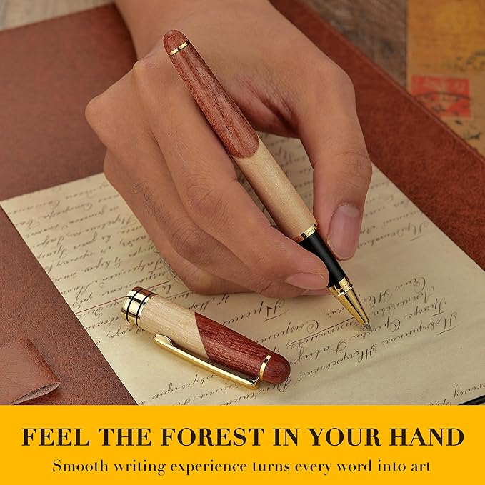 BEILUNER Luxury Wooden Ballpoint Pen Writing Set - Elegant Fancy Nice Gift Pen Set for Signature Executive Business Office Supplies - Gift Boxed with Extra Refills