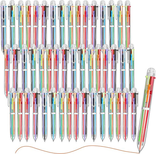 Aodaer 48 Pieces Multicolor Ballpoint Pens 0.5 mm 6 Colors Transparent Barrel Ballpoint Pen 6-in-1 Multicolor Retractable Ballpoint Pens for Office School Supplies Gifts