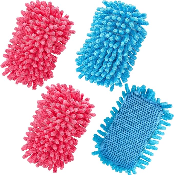 Zonon 4 Pieces Dry Erase Eraser Microfiber Shag Washable Whiteboard Eraser for Markers, Chalk, Classroom, Home and Office(Blue, Pink)