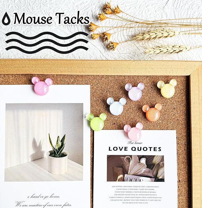 30Pcs Push Pins,Decorative Push Pin,Cute Thumb Tacks Cute Office Decor for Cork Board Bulletin Board,Desk Accessories Aesthetic,Classroom Decor,Business Home Decor（30-Mouse）