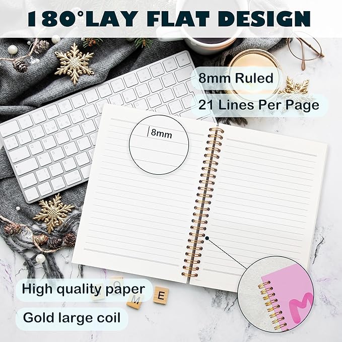 BearCake More Amore Por Favor Inspirational Notebooks, Pink Notebook Journal, Cute Trendy Notebook, Aesthetic Notebook, Notebooks for Work Note Taking, Hardcover Spiral Notebook 5.5x8.3