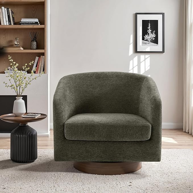 UIXE Swivel Accent Chairs Set of 2, Chenille Upholstered Barrel Chair for Living Room, Comfy Round Armchair Single Sofa Bedroom Reading Seat - 31" W, Tan