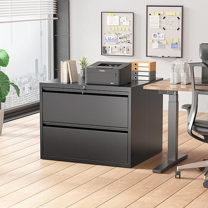 Superday Metal Lateral File Cabinet with Lock, 2 Drawer File Cabinet, Black Filing Cabinets with Lock, Filing Cabinets for Home Office/Legal/Letter/A4, Home Office Furniture for Hanging File