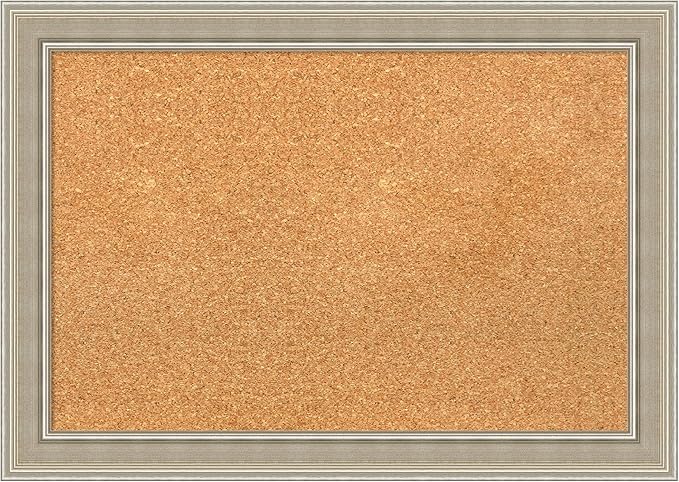 Amanti Art Natural Cork Board for Wall, 20x28 Vision Board with Silver Wood Frame, Medium Corkboard Office Decor for Home Organization, Modern Contemporary Corkboard Pinboard to display items for home