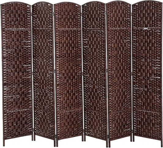 HOMCOM Room Divider 6 Panels Folding Privacy Screen 6FT Tall Portable Wicker Weave Partition Wall Divider for Bedroom Home Office, Brown