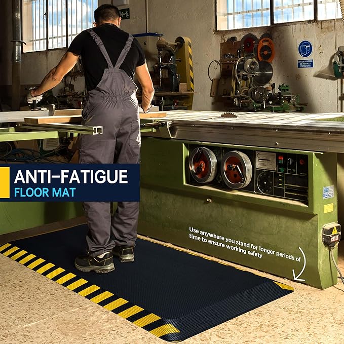 FEATOL Anti Fatigue Mats Industrial 3 Packs, Ergonomic Standing Floor Mat for Work for Stand, Black with Yellow Border Safety 20" x 32"-Support for Leg & Back Pain