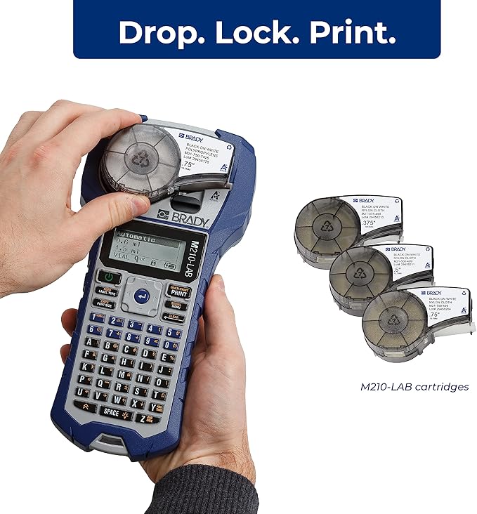 Brady M210-LAB Portable Label Printer, Blue/Gray, 9.5 in H x 4.5 in W x 2.5 in D