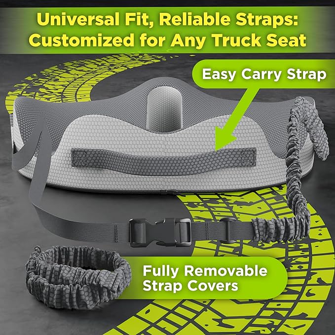 XL Truck Seat Cushion for Truck Driver Seat Cushion - Upgraded Back Support, CertiPUR-US® Certified - Thick Memory Foam, Pain Relief for Hours of Driving, Trucker Approved Big Rig - Gray