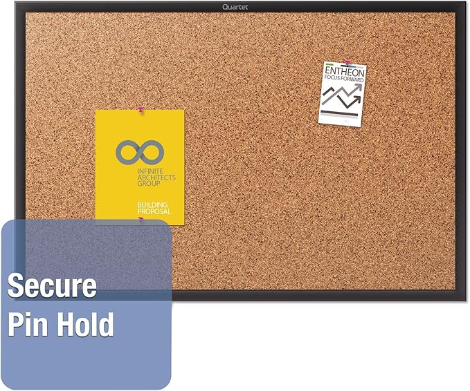 Quartet Cork Board, Bulletin Board, 4' x 3' Corkboard, Black Frame (2304B)