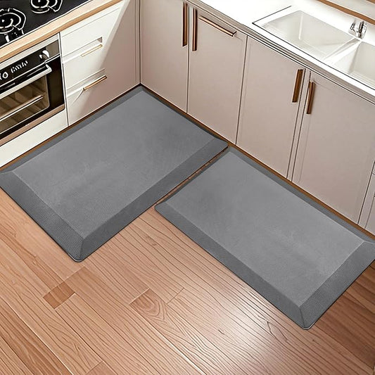 2 PCS Anti Fatigue Kitchen Mats for Floor, Grey 9/10 Extra Thick Cushioned Standing Desk Mat, Comfort Memory Foam Ergonomic Rugs and Mats Non-Slip Waterproof for Office, Kitchen, 20"x32"+20"x32"