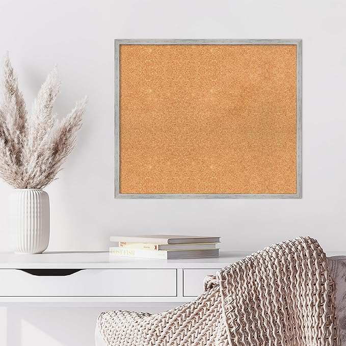 Amanti Art Natural Cork Board for Wall, 23x27 Vision Board with White Frame, Medium Corkboard Office Decor for Home Organization, Cottage Corkboard Pinboard to Display Items for Home Organization in