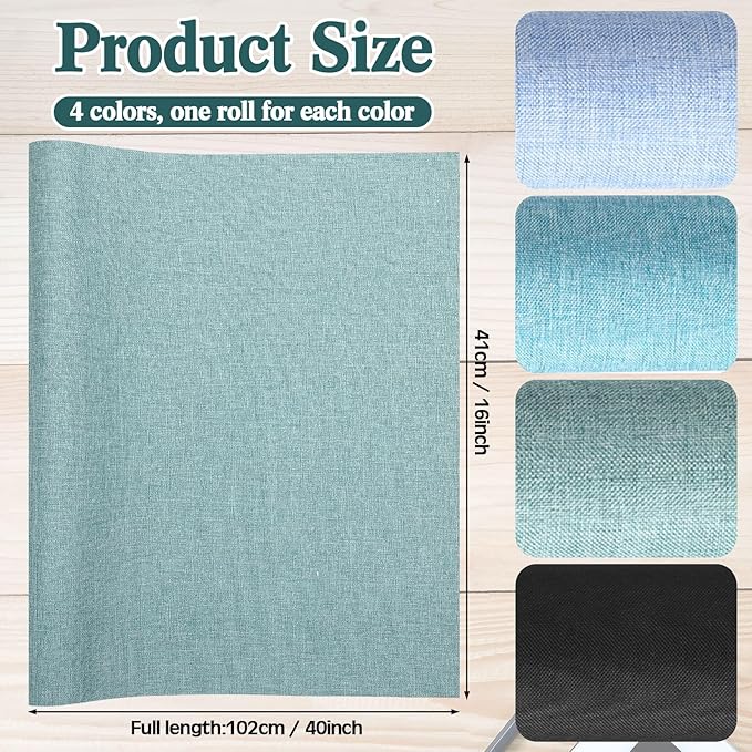 4 Pcs Book Cloth Bookcover Fabric Surface with Paper Backed Book Binding Cloth Fabric Book Cover for Scrapbooking Album DIY Craft Supplies Home, 4 Colors(Cool Color,40 x 16 Inches)