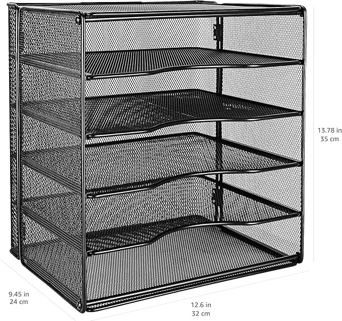 Amazon Basics 5 Slot Desk Rectangular Organizer Tray, Black, 13.6 x 9.5 x 12.8 inch