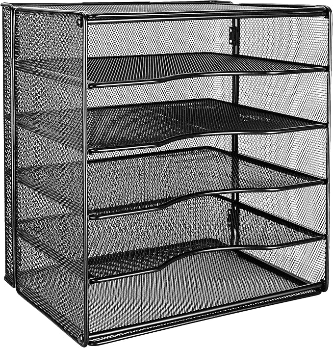 Amazon Basics 5 Slot Desk Rectangular Organizer Tray, Black, 13.6 x 9.5 x 12.8 inch