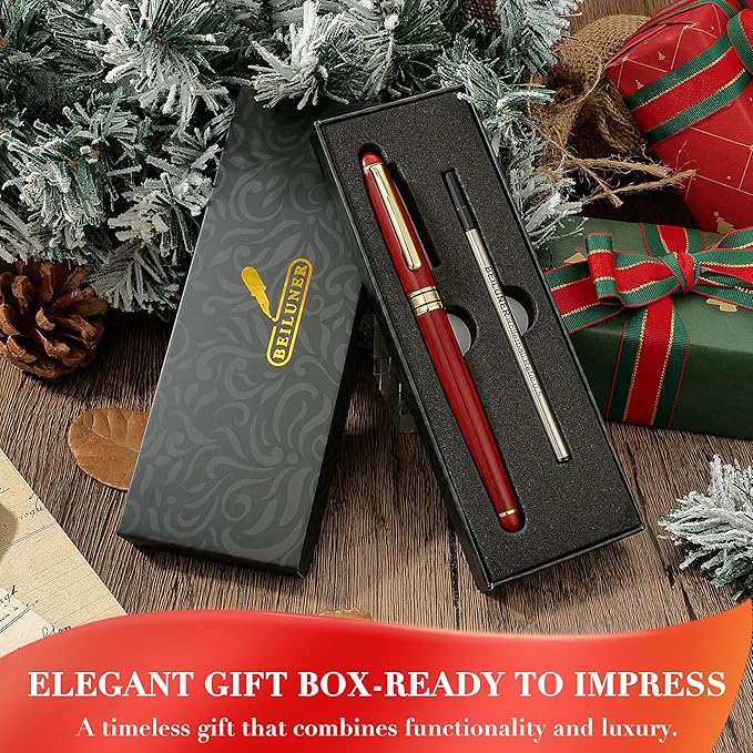 BEILUNER Luxury Rosewood Ballpoint Pen Writing Set - Elegant Fancy Nice Gift Pen Set for Signature Executive Business Office Supplies - Gift Boxed with Extra Refills (Black)