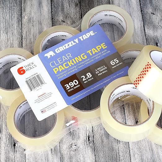 Grizzly Power Clear Packing Tape Refill Rolls for Shipping, Moving, Packaging - True 2 Inch x 65 Yards, 3 Inch Core, 2.8mil Thick, 36 Rolls Bulk Case
